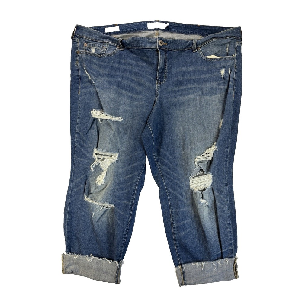 Torrid Denim Women's 28 Ripped Boyfriend Cropped Jeans Urban Streetwear Festival